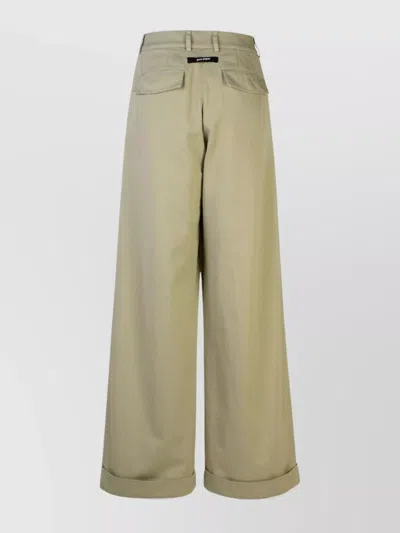 Palm Angels Wide Leg High Waist Cotton Trousers In Neutral