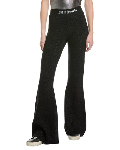 Palm Angels Wide Leg Knit Wool-blend Pant In Black
