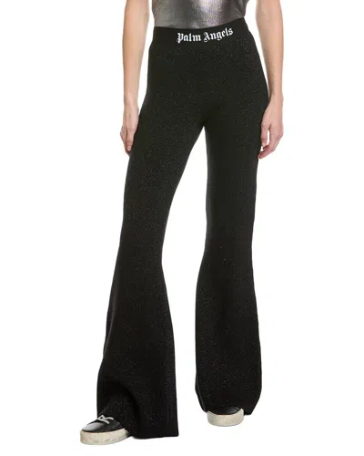 Palm Angels Wide Leg Knit Wool-blend Pant In Black
