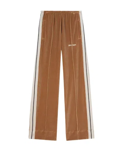 Palm Angels Wide-leg Velvet Track Pants In Brown