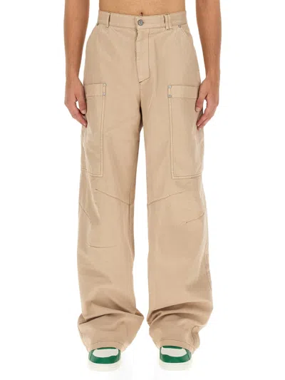 Palm Angels Wide-leg Cotton Cargo Trousers In Neutral