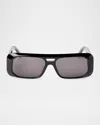 Palm Angels Willow Rectangle Acetate Sunglasses In 1007 Black Dark Grey
