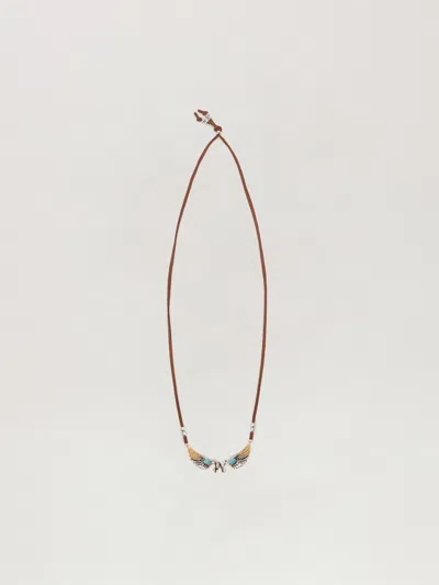 Palm Angels Wings Cord Necklace In Brown