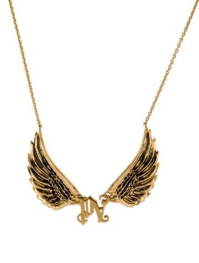 Pre-owned Palm Angels Wings Monogram Pendant Necklace, 17" In Multi