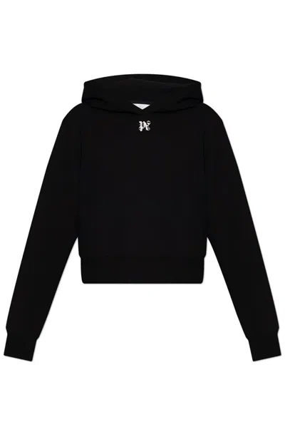 Palm Angels Wings Pencil Logo Embroidered Hoodie In Black