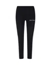 PALM ANGELS WOMAN BLACK LEGGINGS WITH CONTRAST LOGO AND SIDE BANDS