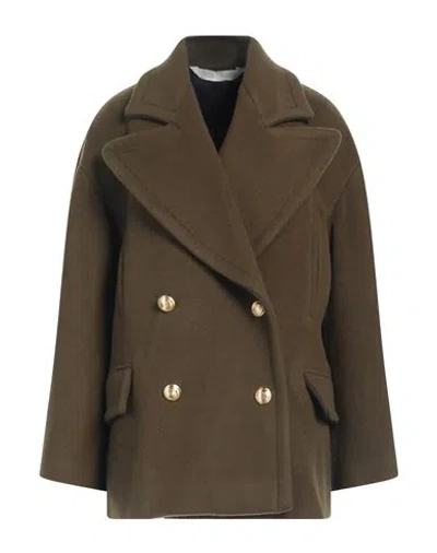 Palm Angels Woman Coat Military Green Size 6 Virgin Wool, Polyamide, Metallic Fiber, Polyester