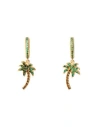 Palm Angels Hoop Earrings With Rhinestones And Palm Shaped Pendant In Green