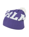 Palm Angels Logo Knitted Pompom Beanie In Purple