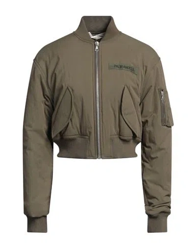 Palm Angels Woman Jacket Military Green Size L Cotton, Polyamide