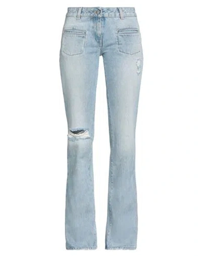 Palm Angels Woman Jeans Blue Size 30 Cotton, Leather