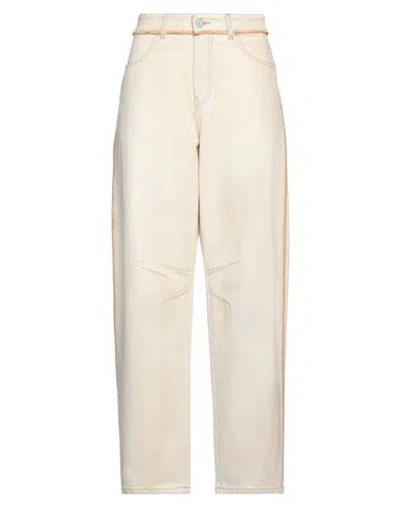 Palm Angels Woman Jeans Cream Size 30 Cotton, Leather In Neutral