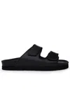 Palm Angels Slides With Logo And Touch Strap In Black Leather Woman In Black