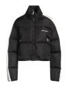 Palm Angels Striped Webbing-trimmed Padded Shell Down Jacket In Black