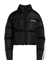 Palm Angels Striped Webbing-trimmed Padded Shell Down Jacket In Black
