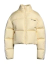 Palm Angels Off White Logo-embroidered Puffer Jacket In Yellow