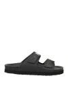 Palm Angels Slides With Logo And Touch Strap In Black Leather Woman In Black