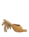 Palm Angels Suede Mules With Palm Tree Heel 8.5cm In Yellow