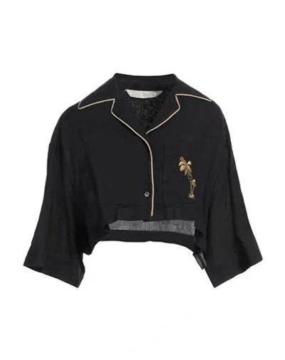 Palm Angels Woman Shirt Black Size 6 Linen, Cotton, Polyester