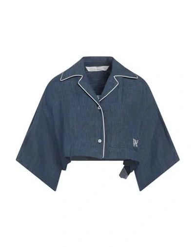 Palm Angels Woman Shirt Blue Size 2 Linen, Polyester