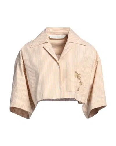 Palm Angels Woman Shirt Sand Size 8 Cotton, Polyester