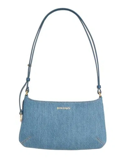 Palm Angels Woman Shoulder Bag Blue Size - Cotton, Leather