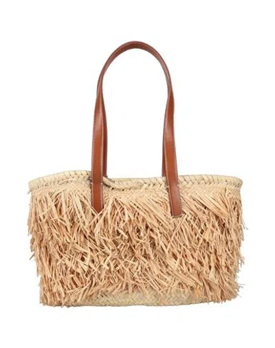 Palm Angels Woman Shoulder Bag Sand Size - Straw, Natural Raffia, Calfskin In Neutral