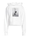 Palm Angels White Cropped Hoodie And Contrasting Print In White