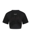 Palm Angels Cropped Black Cotton Top With Front Twist Detail In Black