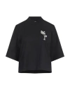 Palm Angels Cotton T-shirt With Embroidered Mock Neck In Black