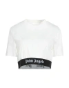 Palm Angels White Cropped T-shirt With Jacquard Logo In Cotton Woman In White