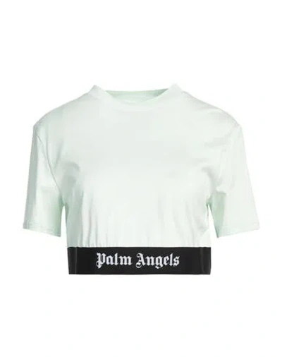 PALM ANGELS PALM ANGELS WOMAN T-SHIRT LIGHT GREEN SIZE L COTTON, POLYAMIDE, POLYESTER, ELASTANE