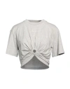 Palm Angels Cropped Ring T-shirt With Logo Print In Grey