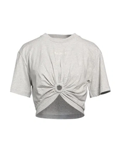 Palm Angels Cropped Ring T-shirt With Logo Print In Grey