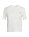 Palm Angels White Fitted Crewneck T-shirt With Emboridered Logo In Off White