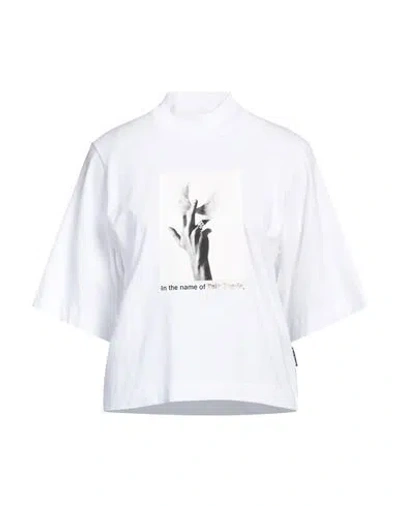 Palm Angels Woman T-shirt White Size L Cotton, Elastane
