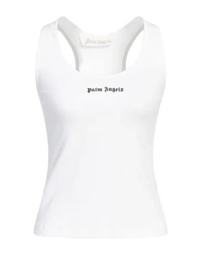 Palm Angels White Logo-embroidered Ribbed Tank Top In Neutral