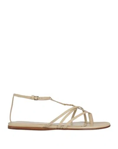 Palm Angels Woman Thong Sandal Beige Size 9 Leather
