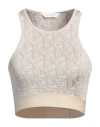 Palm Angels Woman Top Beige Size L Viscose, Polyester, Polyamide In Beige