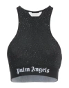 Palm Angels Classic Logo Cropped Lurex Top In Black