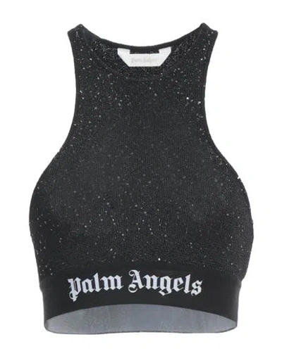 Palm Angels Classic Logo Cropped Lurex Top In Black