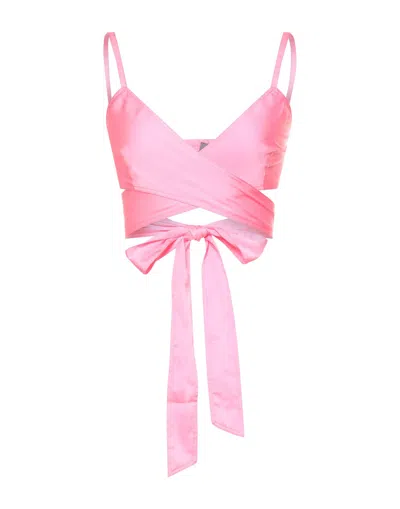 Palm Angels V-neck Tie-front Satin Crop Top In Fuchsia Fuchsia