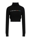 Palm Angels All Roads Text Detail Cropped Turtleneck In Black
