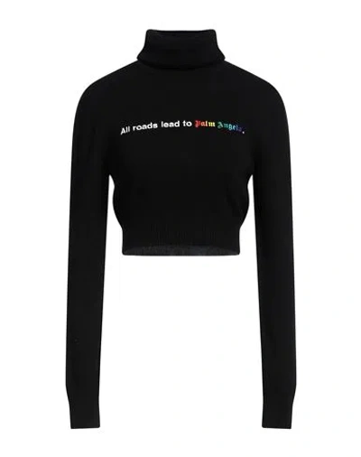 PALM ANGELS PALM ANGELS WOMAN TURTLENECK BLACK SIZE L MERINO WOOL, VISCOSE, POLYAMIDE, CASHMERE, POLYESTER