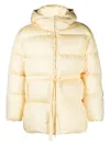 Palm Angels Beige Light Yellow Belted Down Jacket In Beige