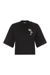 PALM ANGELS WOMEN'S BLACK EMBROIDERED COTTON T-SHIRT FOR SS24
