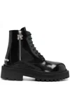Palm Angels Black Leather Ankle Boots In Black
