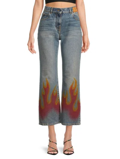 Palm Angels Women's Burning Flame Straight Jeans In Light Blue