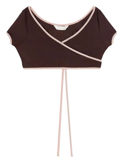 Palm Angels Women Cap-sleeves Bikini Top In Brown