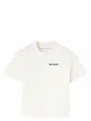Palm Angels White Fitted Crewneck T-shirt With Emboridered Logo In Ivory